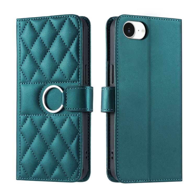 Ring Buckle Rhombic Leather Phone Case, For iPhone 16e, For iPhone 16 Pro Max, For iPhone 16 Pro, For iPhone 16 Plus