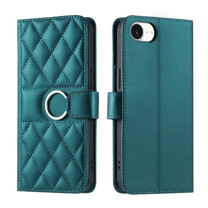 Ring Buckle Rhombic Leather Phone Case, For iPhone 16e, For iPhone 16 Pro Max, For iPhone 16 Pro, For iPhone 16 Plus