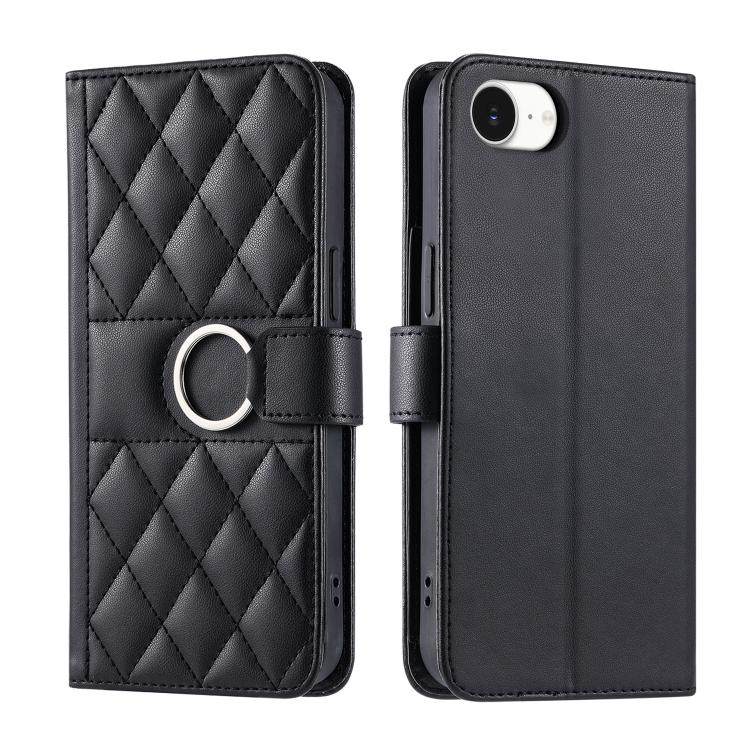 Ring Buckle Rhombic Leather Phone Case, For iPhone 16e, For iPhone 16 Pro Max, For iPhone 16 Pro, For iPhone 16 Plus