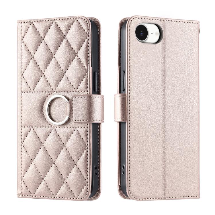 Ring Buckle Rhombic Leather Phone Case, For iPhone 16e, For iPhone 16 Pro Max, For iPhone 16 Pro, For iPhone 16 Plus