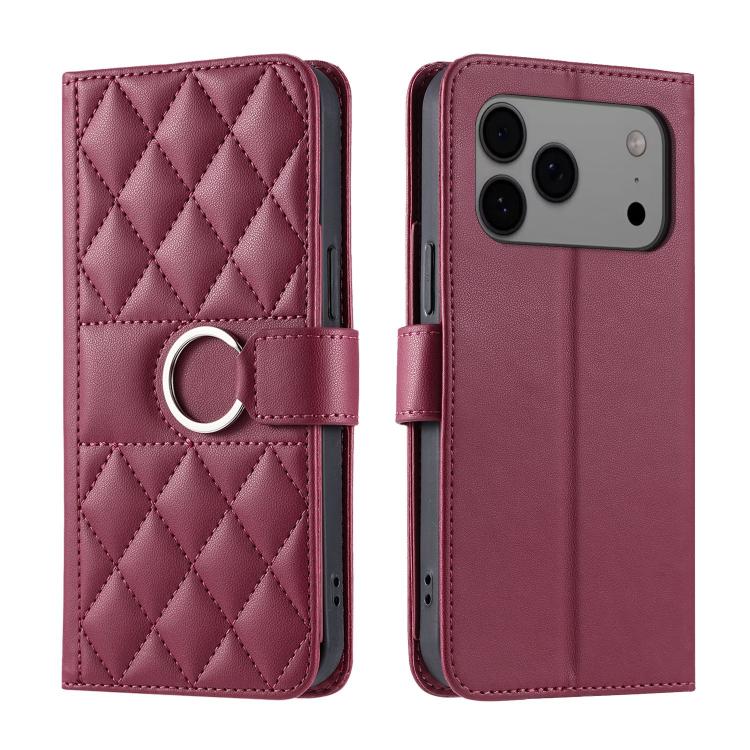 Ring Buckle Rhombic Leather Phone Case, For iPhone 18 Pro, For iPhone 18 Pro Max, For iPhone 17e / 16e, For iPhone 17 Pro Max
