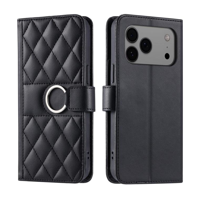 Ring Buckle Rhombic Leather Phone Case, For iPhone 18 Pro, For iPhone 18 Pro Max, For iPhone 17 Pro Max, For iPhone 17 Pro