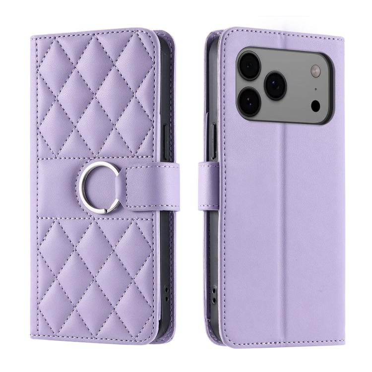 Ring Buckle Rhombic Leather Phone Case, For iPhone 18 Pro, For iPhone 18 Pro Max, For iPhone 17 Pro Max, For iPhone 17 Pro