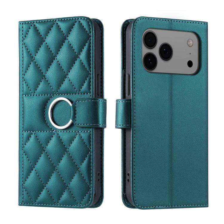 Ring Buckle Rhombic Leather Phone Case, For iPhone 18 Pro, For iPhone 18 Pro Max, For iPhone 17 Pro Max, For iPhone 17 Pro