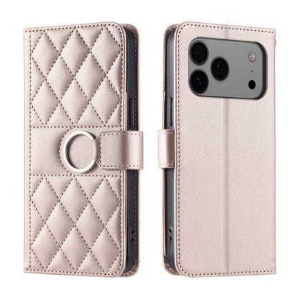 Ring Buckle Rhombic Leather Phone Case, For iPhone 18 Pro, For iPhone 18 Pro Max, For iPhone 17 Pro Max, For iPhone 17 Pro