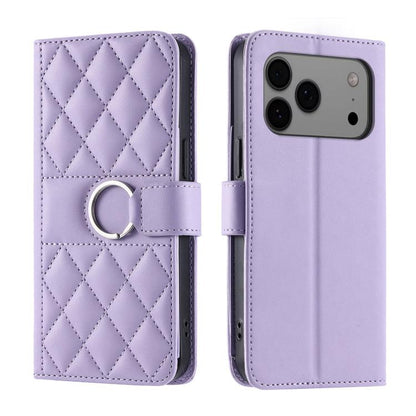 Ring Buckle Rhombic Leather Phone Case, For iPhone 18 Pro, For iPhone 18 Pro Max, For iPhone 17 Pro Max, For iPhone 17 Pro