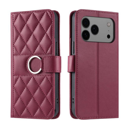Ring Buckle Rhombic Leather Phone Case, For iPhone 18 Pro, For iPhone 18 Pro Max, For iPhone 17 Pro Max, For iPhone 17 Pro