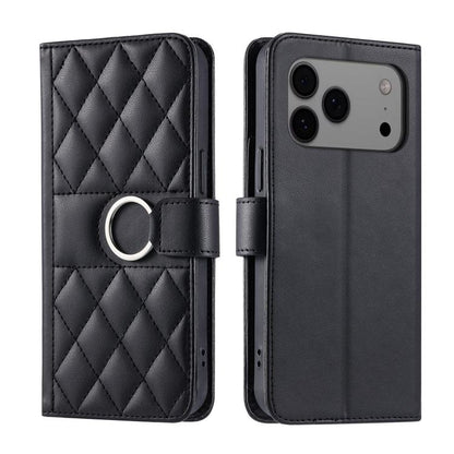 Ring Buckle Rhombic Leather Phone Case, For iPhone 18 Pro, For iPhone 18 Pro Max, For iPhone 17 Pro Max, For iPhone 17 Pro