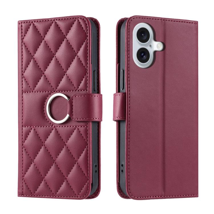 Ring Buckle Rhombic Leather Phone Case, For iPhone 17, For iPhone Air
