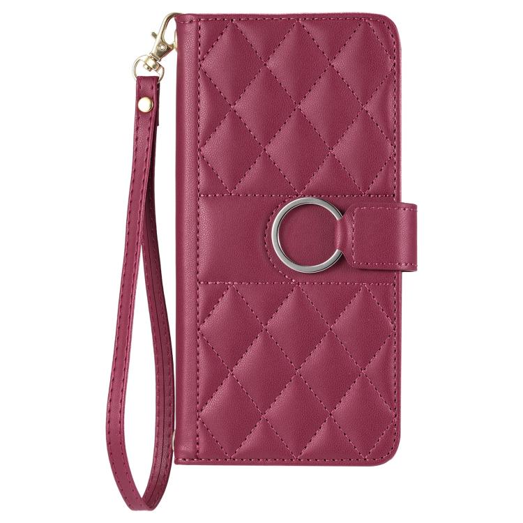 Ring Buckle Rhombic Leather Phone Case, For iPhone 17, For iPhone Air