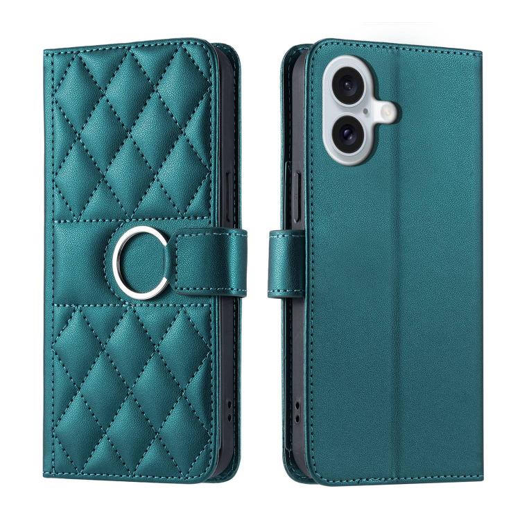 Ring Buckle Rhombic Leather Phone Case, For iPhone 17, For iPhone Air