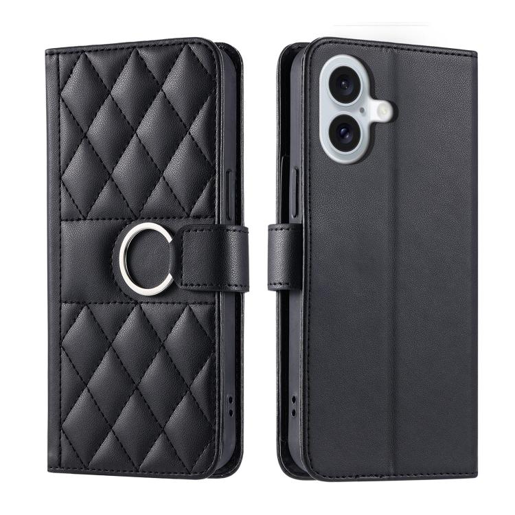 Ring Buckle Rhombic Leather Phone Case, For iPhone 17, For iPhone Air