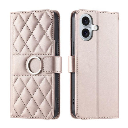 Ring Buckle Rhombic Leather Phone Case, For iPhone 17, For iPhone Air