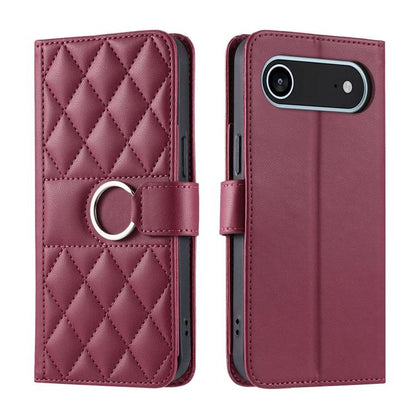Ring Buckle Rhombic Leather Phone Case, For iPhone 17, For iPhone Air