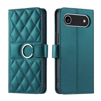 Ring Buckle Rhombic Leather Phone Case, For iPhone 17, For iPhone Air
