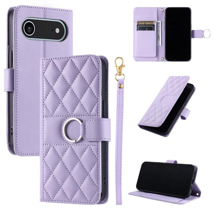 Ring Buckle Rhombic Leather Phone Case, For iPhone 17, For iPhone Air