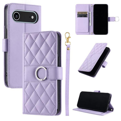 Ring Buckle Rhombic Leather Phone Case, For iPhone 17, For iPhone Air