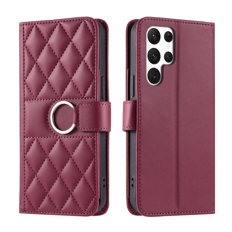 Ring Buckle Rhombic Leather Phone Case, For Samsung Galaxy S24 FE 5G, For Samsung Galaxy S24 Ultra 5G, For Samsung Galaxy S24+ 5G, For Samsung Galaxy S24 5G