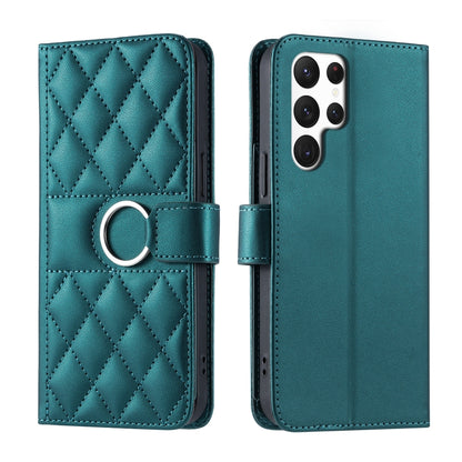 Ring Buckle Rhombic Leather Phone Case, For Samsung Galaxy S24 FE 5G, For Samsung Galaxy S24 Ultra 5G, For Samsung Galaxy S24+ 5G, For Samsung Galaxy S24 5G