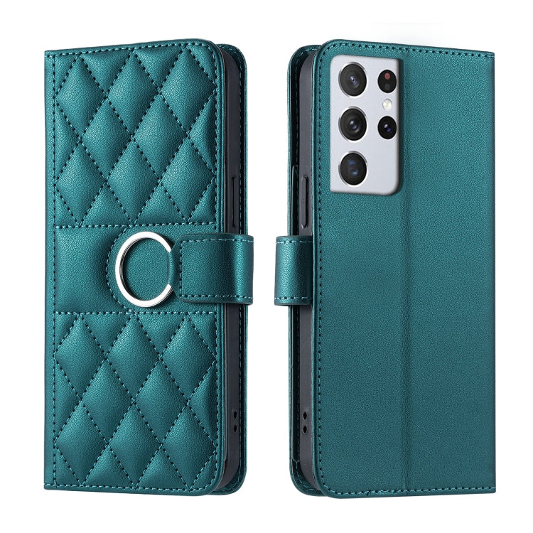 Ring Buckle Rhombic Leather Phone Case, For Samsung Galaxy S21 FE 5G, For Samsung Galaxy S21 5G, For Samsung Galaxy S21+ 5G, For Samsung Galaxy S21 Ultra 5G