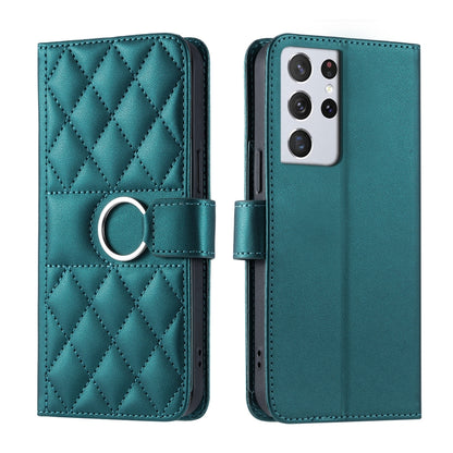 Ring Buckle Rhombic Leather Phone Case, For Samsung Galaxy S21 FE 5G, For Samsung Galaxy S21 5G, For Samsung Galaxy S21+ 5G, For Samsung Galaxy S21 Ultra 5G