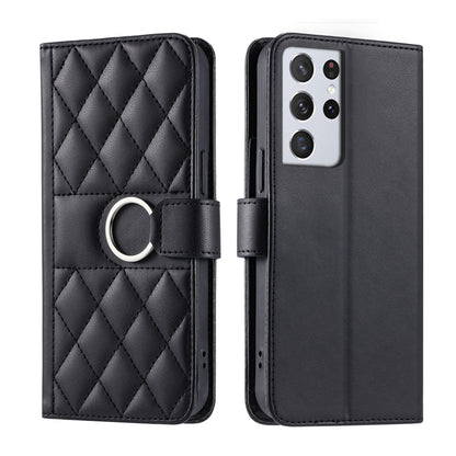 Ring Buckle Rhombic Leather Phone Case, For Samsung Galaxy S21 FE 5G, For Samsung Galaxy S21 5G, For Samsung Galaxy S21+ 5G, For Samsung Galaxy S21 Ultra 5G