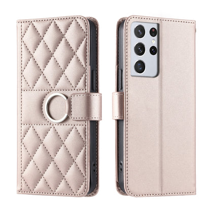 Ring Buckle Rhombic Leather Phone Case, For Samsung Galaxy S21 FE 5G, For Samsung Galaxy S21 5G, For Samsung Galaxy S21+ 5G, For Samsung Galaxy S21 Ultra 5G
