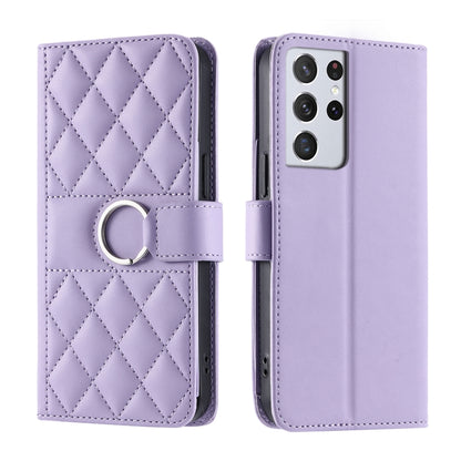 Ring Buckle Rhombic Leather Phone Case, For Samsung Galaxy S21 FE 5G, For Samsung Galaxy S21 5G, For Samsung Galaxy S21+ 5G, For Samsung Galaxy S21 Ultra 5G