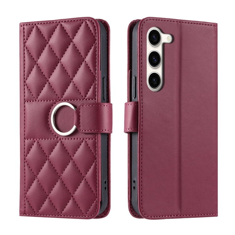 Ring Buckle Rhombic Leather Phone Case, For Samsung Galaxy S23 FE 5G, For Samsung Galaxy S23 Ultra 5G, For Samsung Galaxy S23+ 5G, For Samsung Galaxy S23 5G