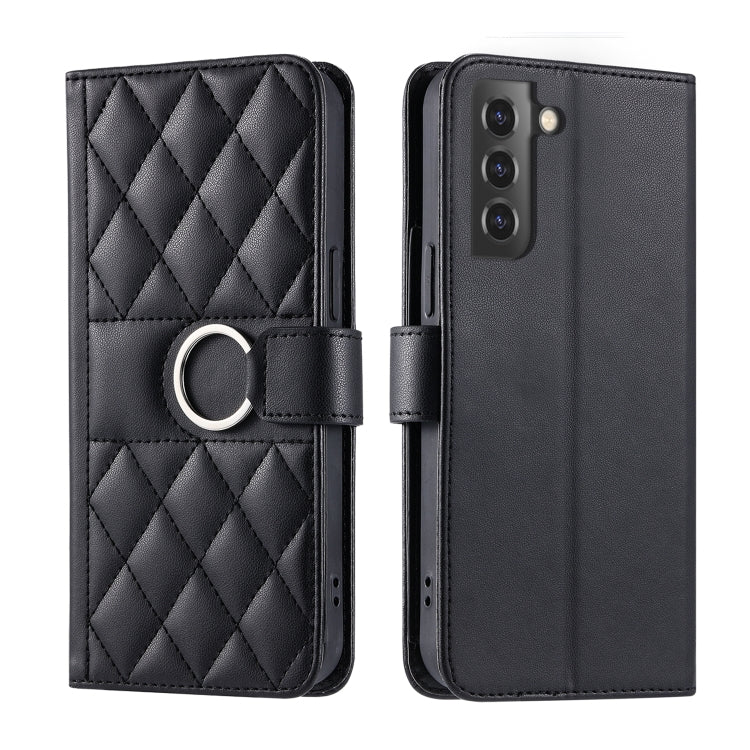 Ring Buckle Rhombic Leather Phone Case, For Samsung Galaxy S21 FE 5G, For Samsung Galaxy S21 5G, For Samsung Galaxy S21+ 5G, For Samsung Galaxy S21 Ultra 5G