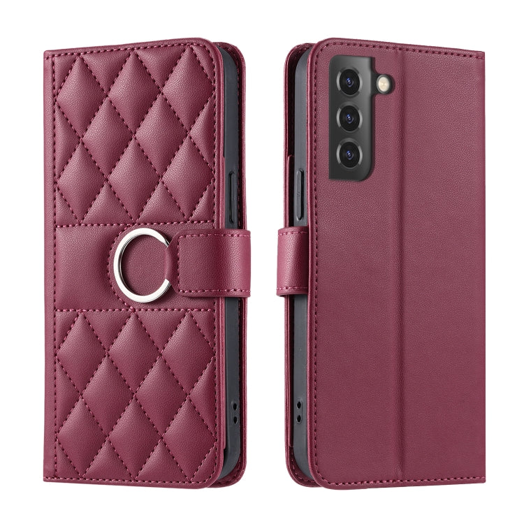 Ring Buckle Rhombic Leather Phone Case, For Samsung Galaxy S21 FE 5G, For Samsung Galaxy S21 5G, For Samsung Galaxy S21+ 5G, For Samsung Galaxy S21 Ultra 5G