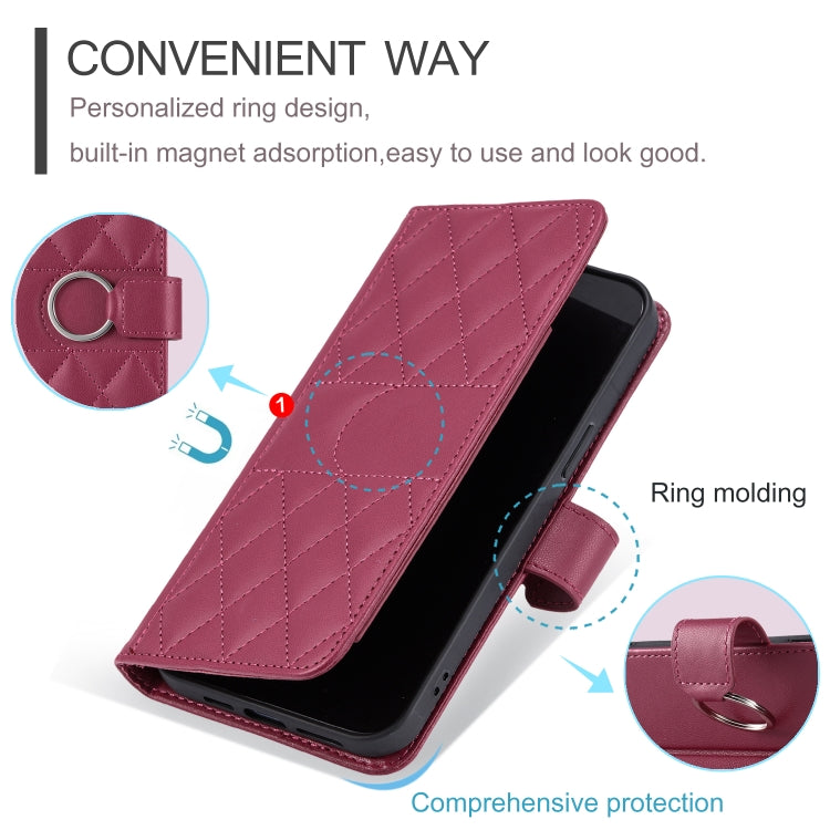 Ring Buckle Rhombic Leather Phone Case, For Samsung Galaxy S21 FE 5G, For Samsung Galaxy S21 5G, For Samsung Galaxy S21+ 5G, For Samsung Galaxy S21 Ultra 5G