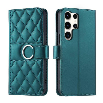 Ring Buckle Rhombic Leather Phone Case, For Galaxy S25 Ultra 5G