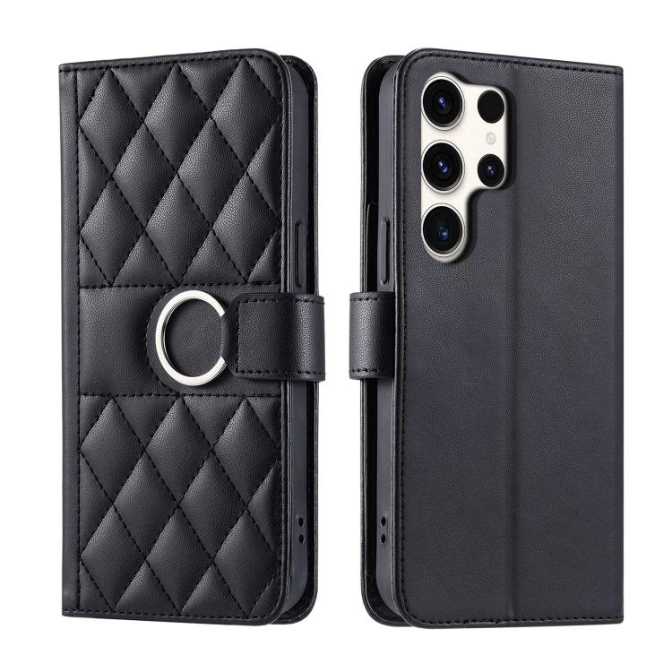 Ring Buckle Rhombic Leather Phone Case, For Galaxy S25 Ultra 5G