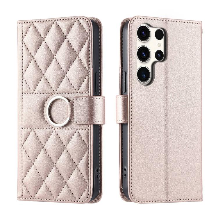Ring Buckle Rhombic Leather Phone Case, For Samsung Galaxy S25 Edge 5G, For Samsung Galaxy S25 5G, For Samsung Galaxy S25+ 5G, For Samsung Galaxy S25 Ultra 5G
