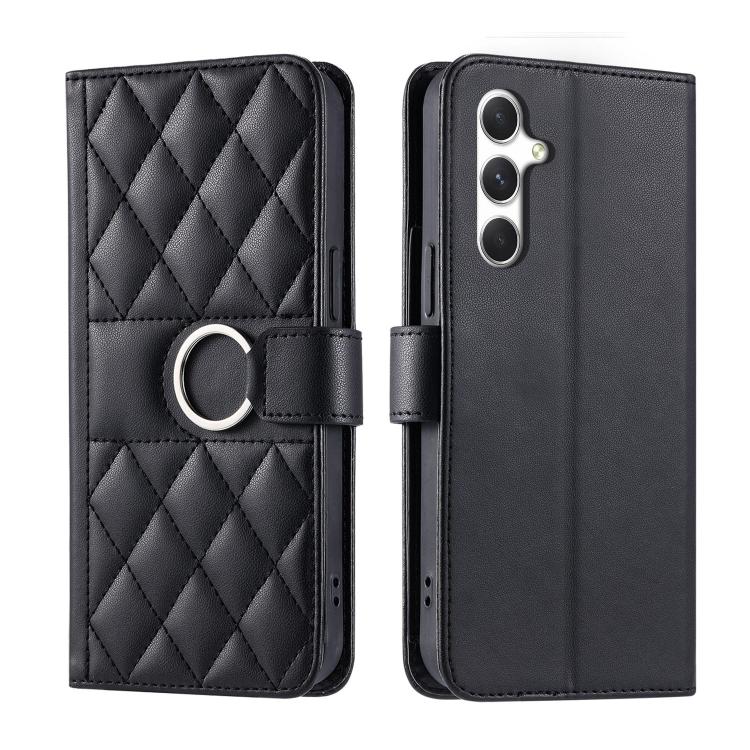 Ring Buckle Rhombic Leather Phone Case, For Galaxy S25 FE 5G, For Galaxy S25 Edge 5G, For Galaxy S25 5G, For Galaxy S25+ 5G