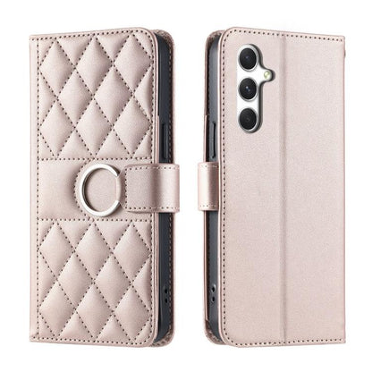 Ring Buckle Rhombic Leather Phone Case, For Galaxy S25 FE 5G, For Galaxy S25 Edge 5G, For Galaxy S25 5G, For Galaxy S25+ 5G