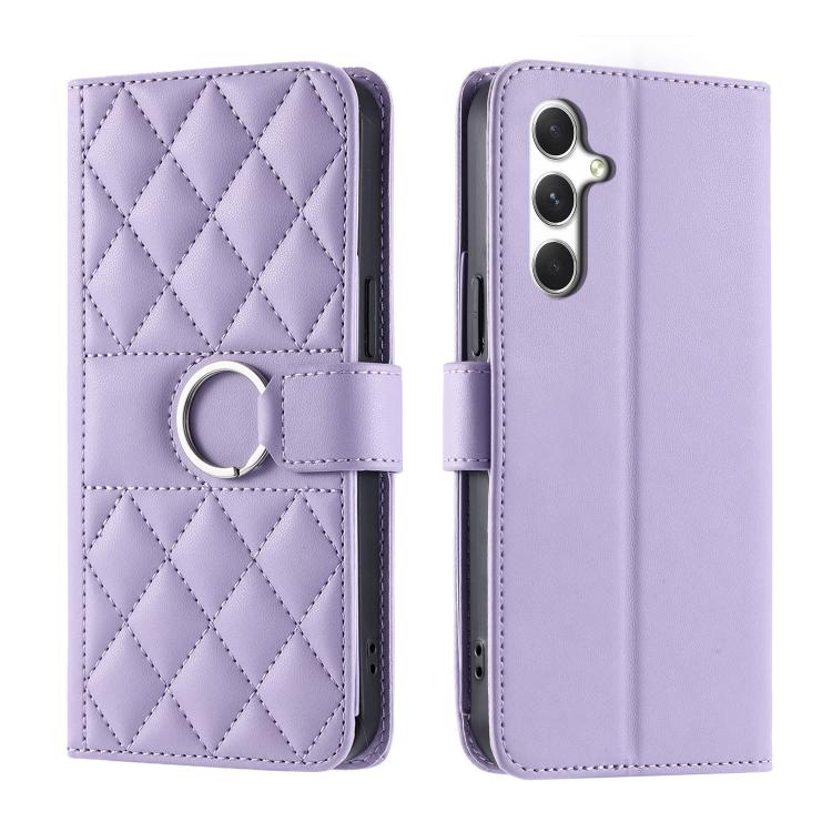 Ring Buckle Rhombic Leather Phone Case, For Galaxy S25 FE 5G, For Galaxy S25 Edge 5G, For Galaxy S25 5G, For Galaxy S25+ 5G
