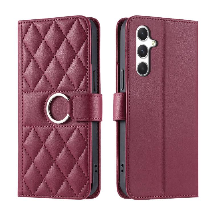Ring Buckle Rhombic Leather Phone Case, For Galaxy S25 FE 5G, For Galaxy S25 Edge 5G, For Galaxy S25 5G, For Galaxy S25+ 5G