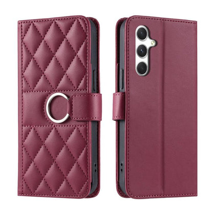 Ring Buckle Rhombic Leather Phone Case, For Galaxy S25 FE 5G, For Galaxy S25 Edge 5G, For Galaxy S25 5G, For Galaxy S25+ 5G