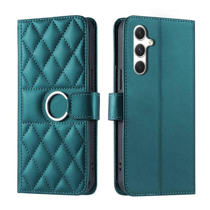 Ring Buckle Rhombic Leather Phone Case, For Galaxy S25 FE 5G, For Galaxy S25 Edge 5G, For Galaxy S25 5G, For Galaxy S25+ 5G