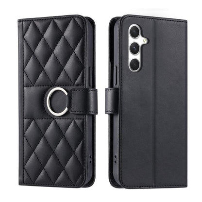 Ring Buckle Rhombic Leather Phone Case, For Galaxy S25 FE 5G, For Galaxy S25 Edge 5G, For Galaxy S25 5G, For Galaxy S25+ 5G