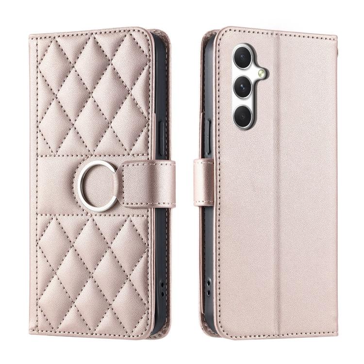 Ring Buckle Rhombic Leather Phone Case, For Galaxy S25 FE 5G, For Galaxy S25 Edge 5G, For Galaxy S25 5G, For Galaxy S25+ 5G