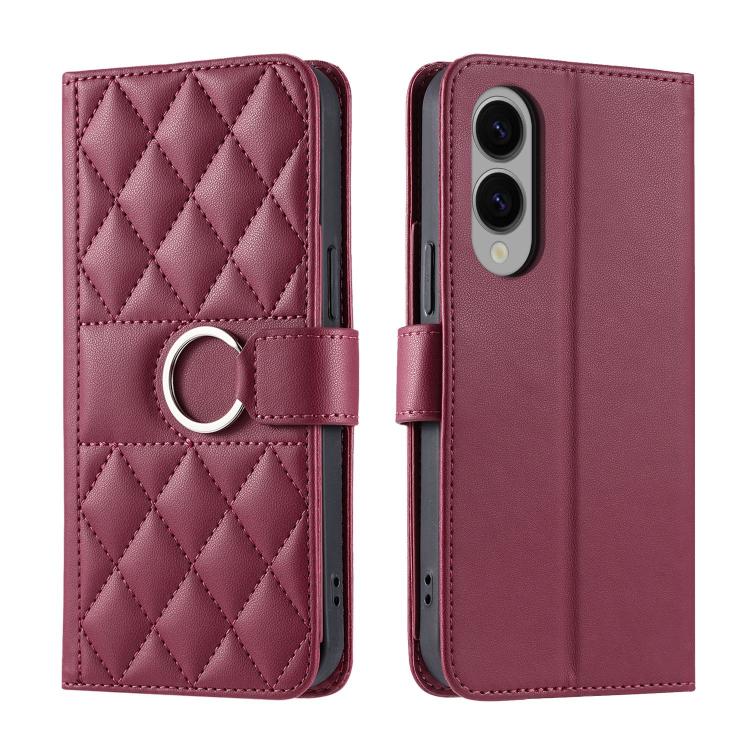 Ring Buckle Rhombic Leather Phone Case, For Galaxy S25 FE 5G, For Galaxy S25 Edge 5G, For Galaxy S25 5G, For Galaxy S25+ 5G