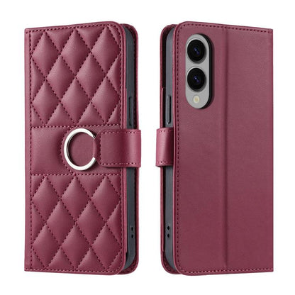 Ring Buckle Rhombic Leather Phone Case, For Galaxy S25 FE 5G, For Galaxy S25 Edge 5G, For Galaxy S25 5G, For Galaxy S25+ 5G