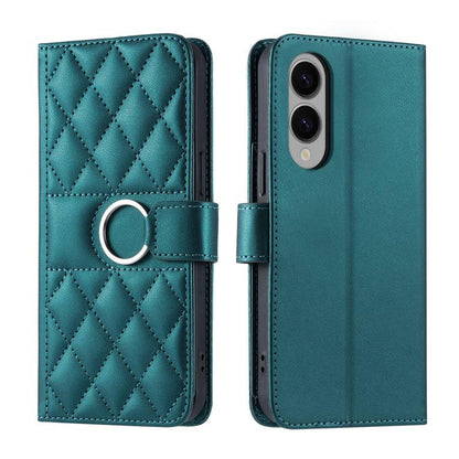 Ring Buckle Rhombic Leather Phone Case, For Galaxy S25 FE 5G, For Galaxy S25 Edge 5G, For Galaxy S25 5G, For Galaxy S25+ 5G