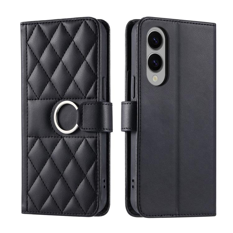 Ring Buckle Rhombic Leather Phone Case, For Galaxy S25 FE 5G, For Galaxy S25 Edge 5G, For Galaxy S25 5G, For Galaxy S25+ 5G