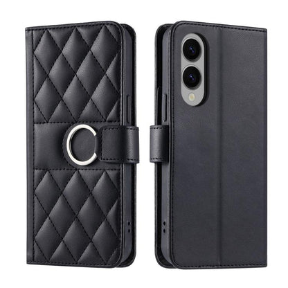 Ring Buckle Rhombic Leather Phone Case, For Galaxy S25 FE 5G, For Galaxy S25 Edge 5G, For Galaxy S25 5G, For Galaxy S25+ 5G