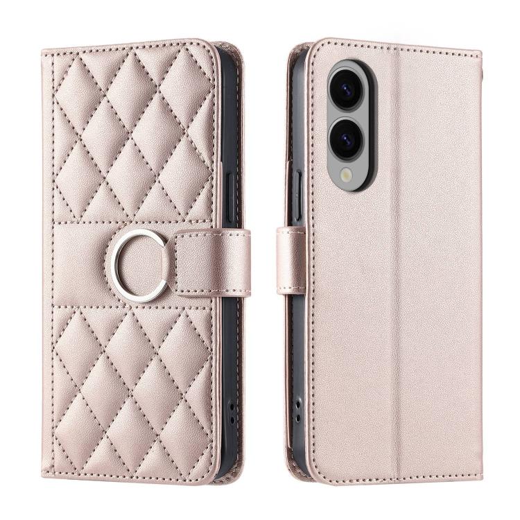Ring Buckle Rhombic Leather Phone Case, For Galaxy S25 FE 5G, For Galaxy S25 Edge 5G, For Galaxy S25 5G, For Galaxy S25+ 5G