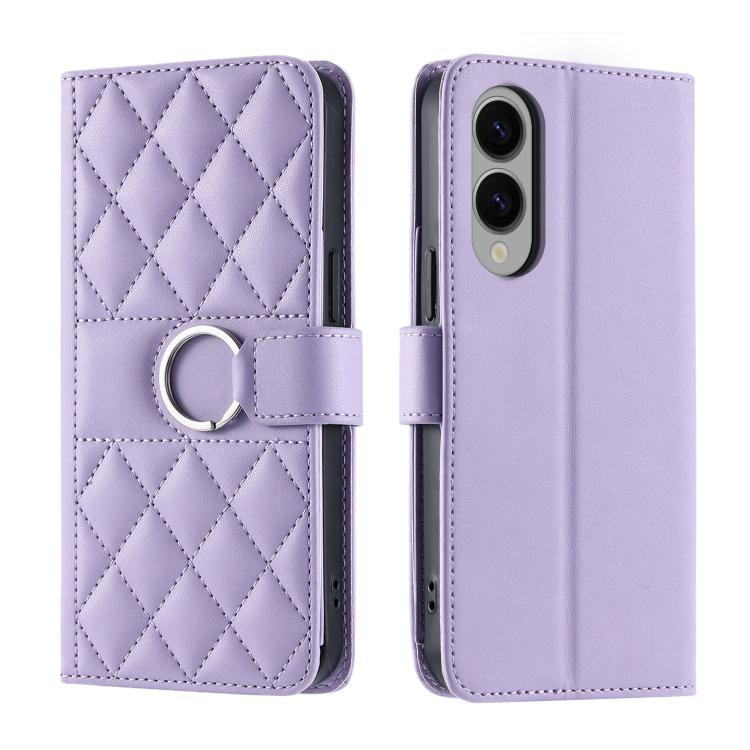 Ring Buckle Rhombic Leather Phone Case, For Galaxy S25 FE 5G, For Galaxy S25 Edge 5G, For Galaxy S25 5G, For Galaxy S25+ 5G
